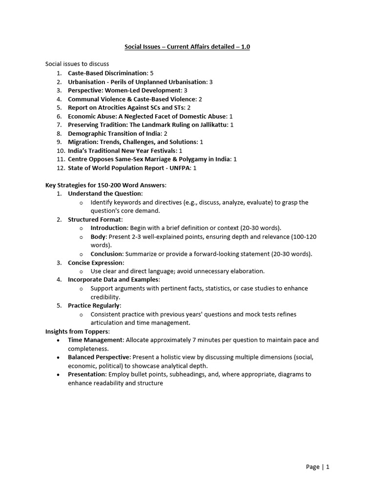 Current Social Issues in India Analysis | PDF | Caste | Gender Equality