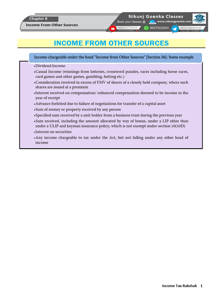 Income from Other Sources Explained | PDF | Expense | Tax Deduction