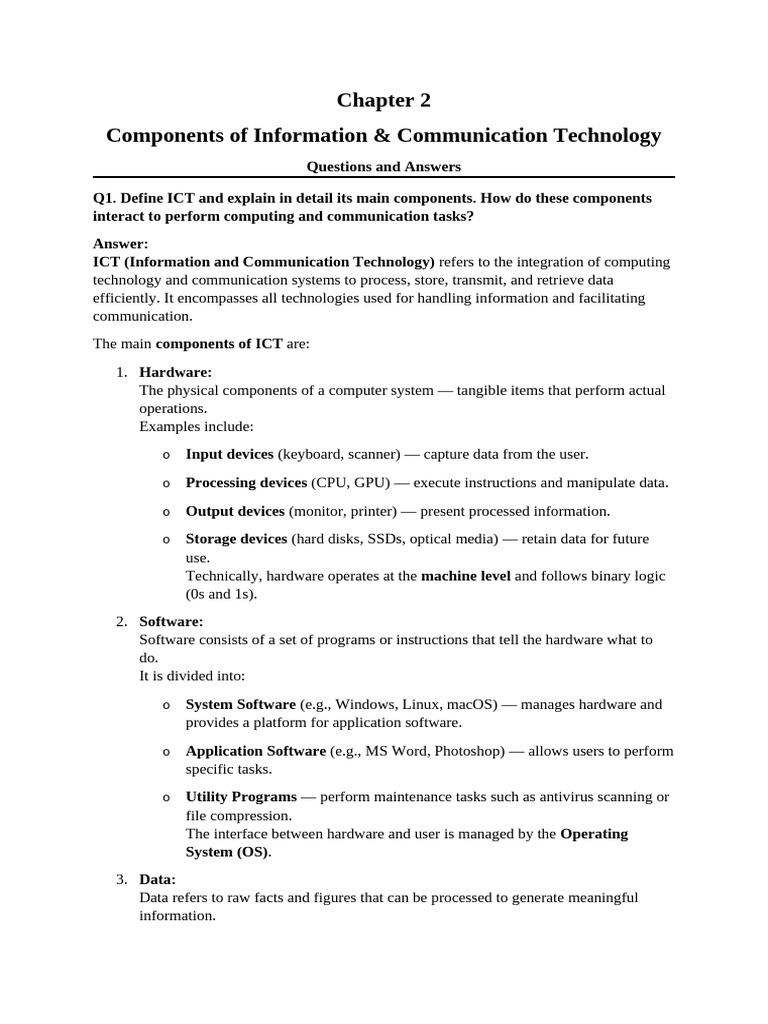 Chapter 2. Componenets of ICT - Questions & Answers | PDF | Random ...