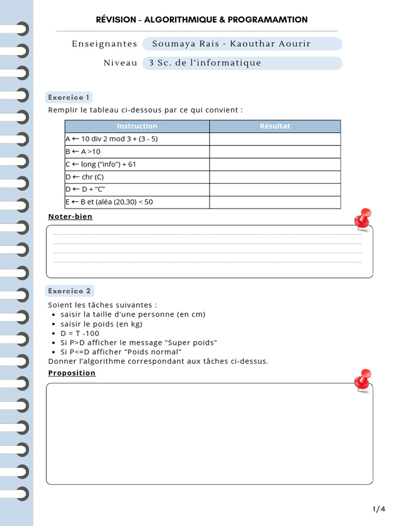 Révisions en Algorithmique et Programmation | PDF | Entier naturel | Nombre