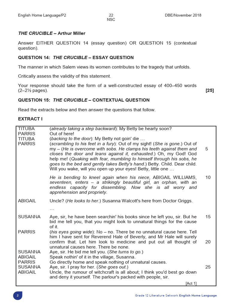 The Crucible Essay & Contextual Questions | PDF