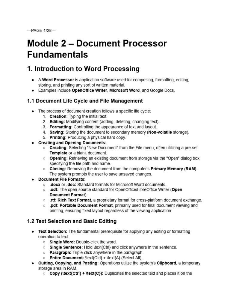 Word Processing Basics and Techniques | PDF | Microsoft Excel ...