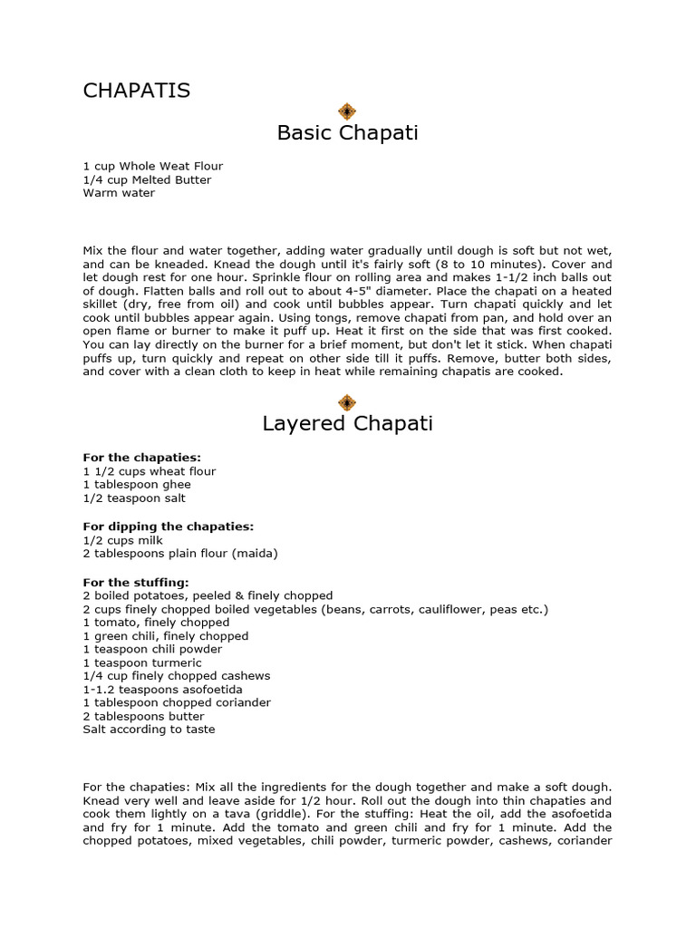 Chapati and Dosa Recipes Guide | PDF | Pancake | Teaspoon
