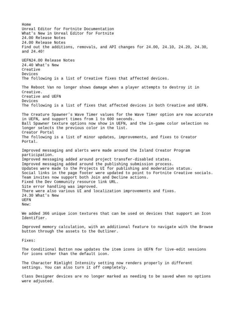 UEFN 24.00 Release Notes Summary | PDF | Icon (Computing) | Software Bug