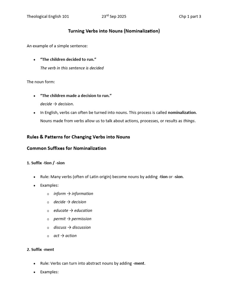 Nominalization: Verbs to Nouns Guide | PDF | English Language | Verb