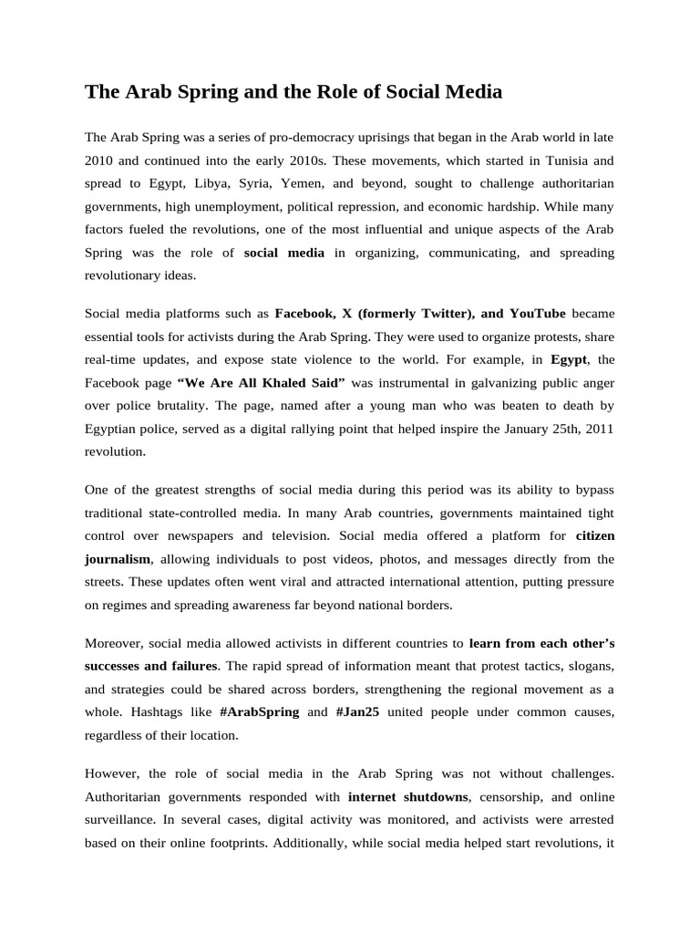 Social Media's Impact on Arab Spring | PDF | Arab Spring | Social Media