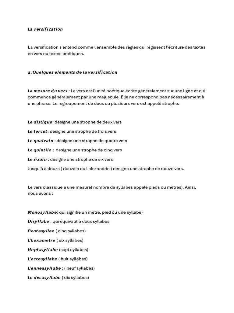 Évaluation de la versification seconde | PDF | Syllabe | Rime dans la ...