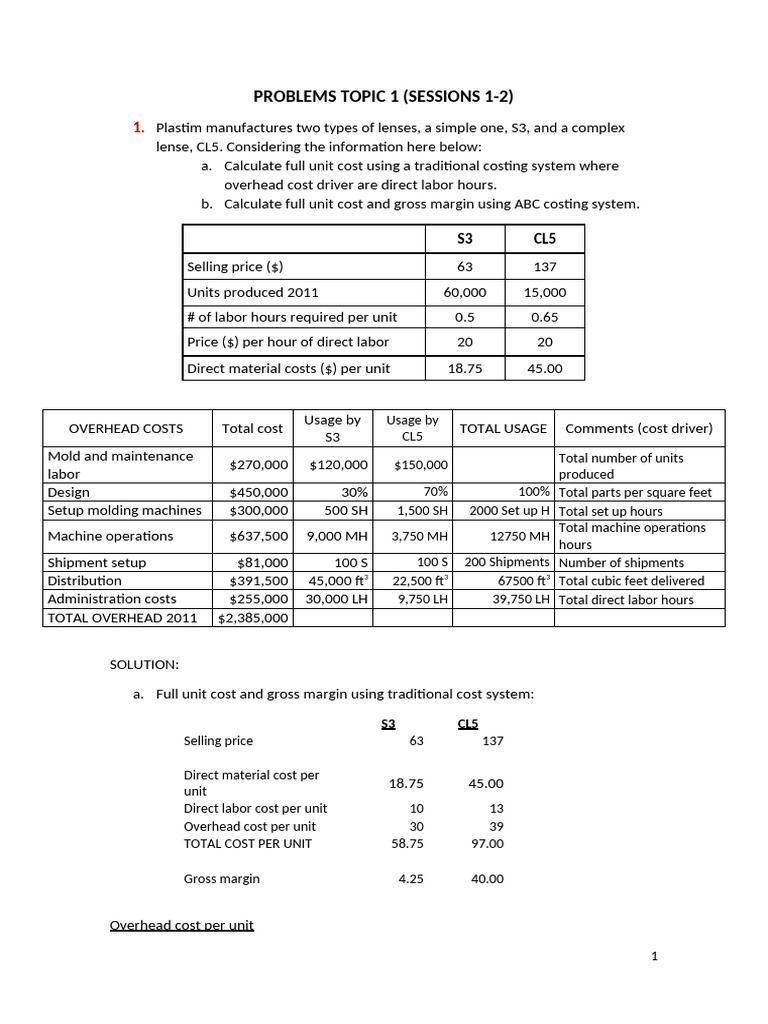 Costing Methods for Lens and Product Analysis | PDF | Gross Margin ...