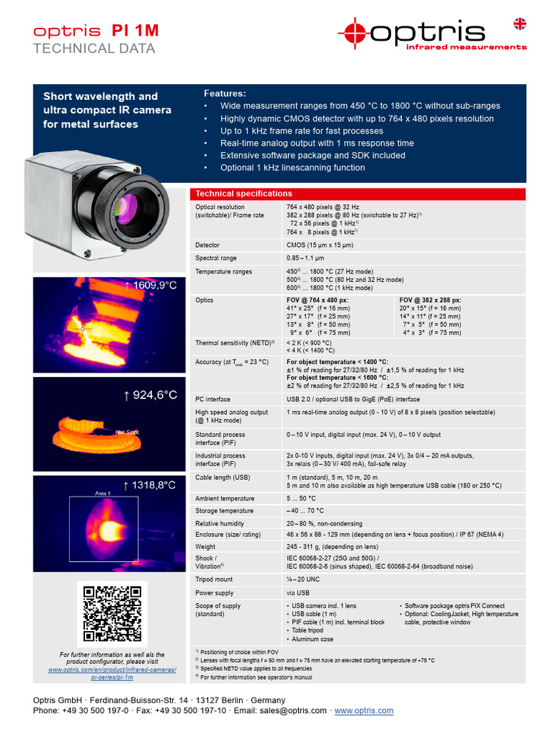 Optris: Technical Data | PDF | Pixel | Frame Rate