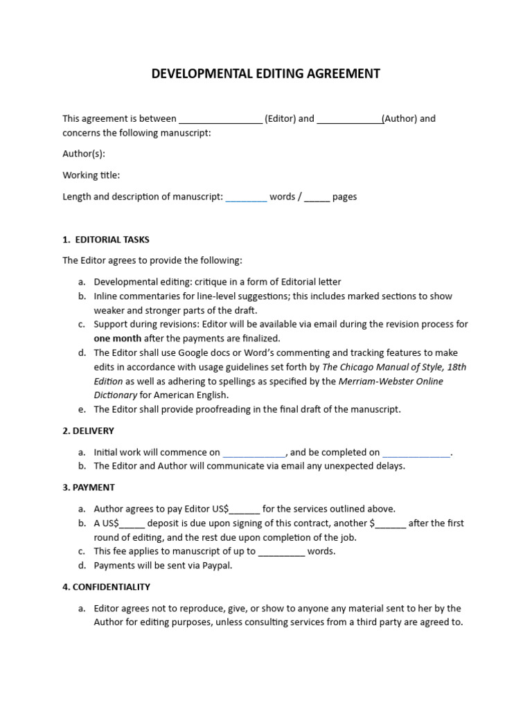 Developmental Editing Contract | PDF | Editing | Written Communication
