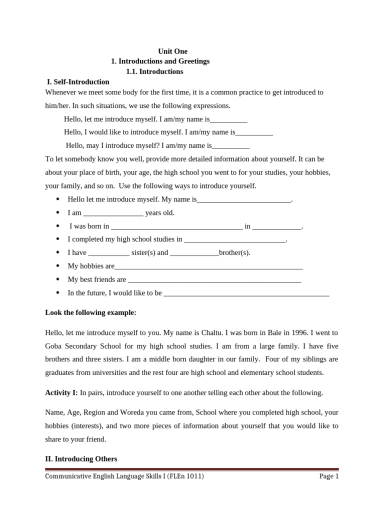 Self-Introduction and Greetings Guide | PDF | Clause | Verb