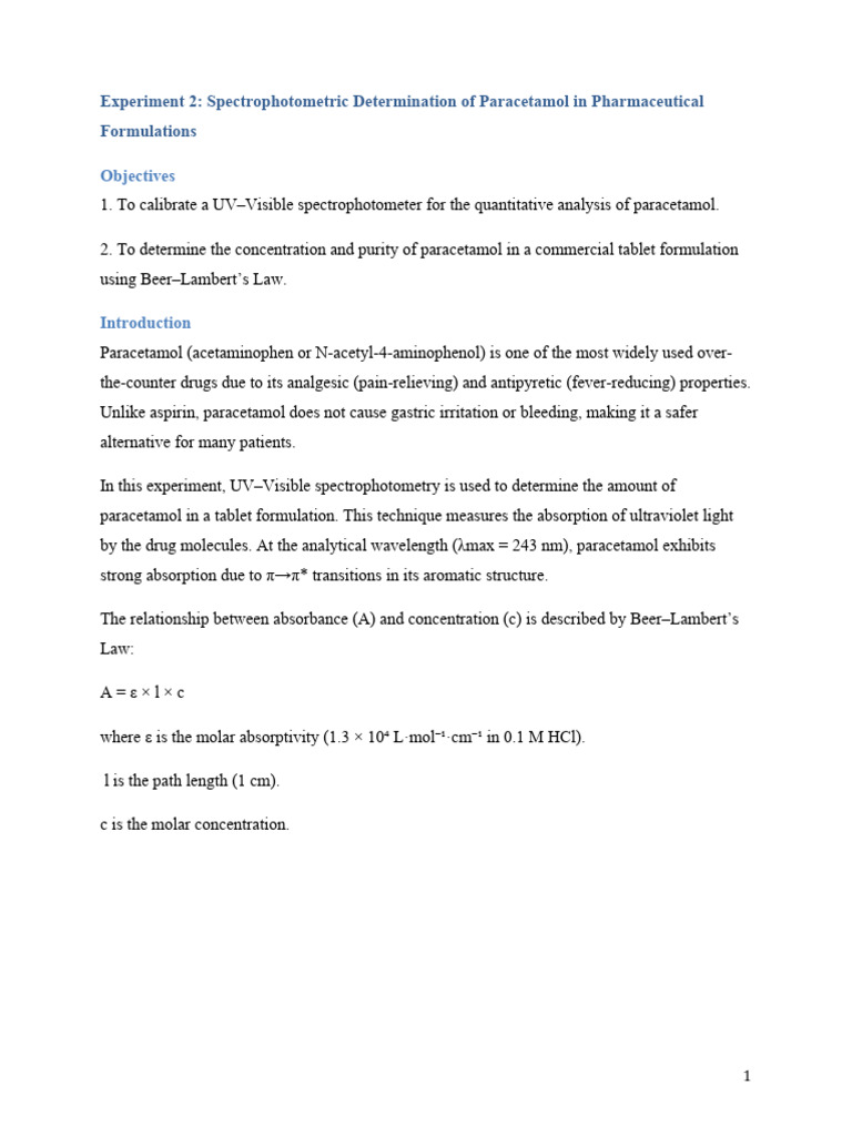 Experiment 2 Paracetamol Spectrophotometry | PDF | Spectrophotometry ...