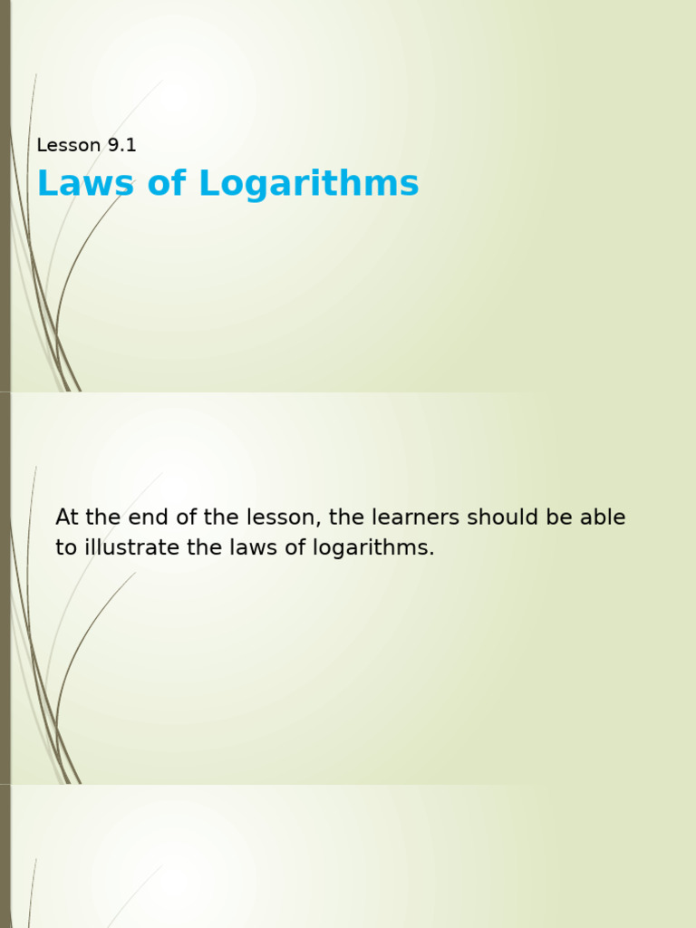 9.1 Laws of Logarithm | PDF | Logarithm | Arithmetic