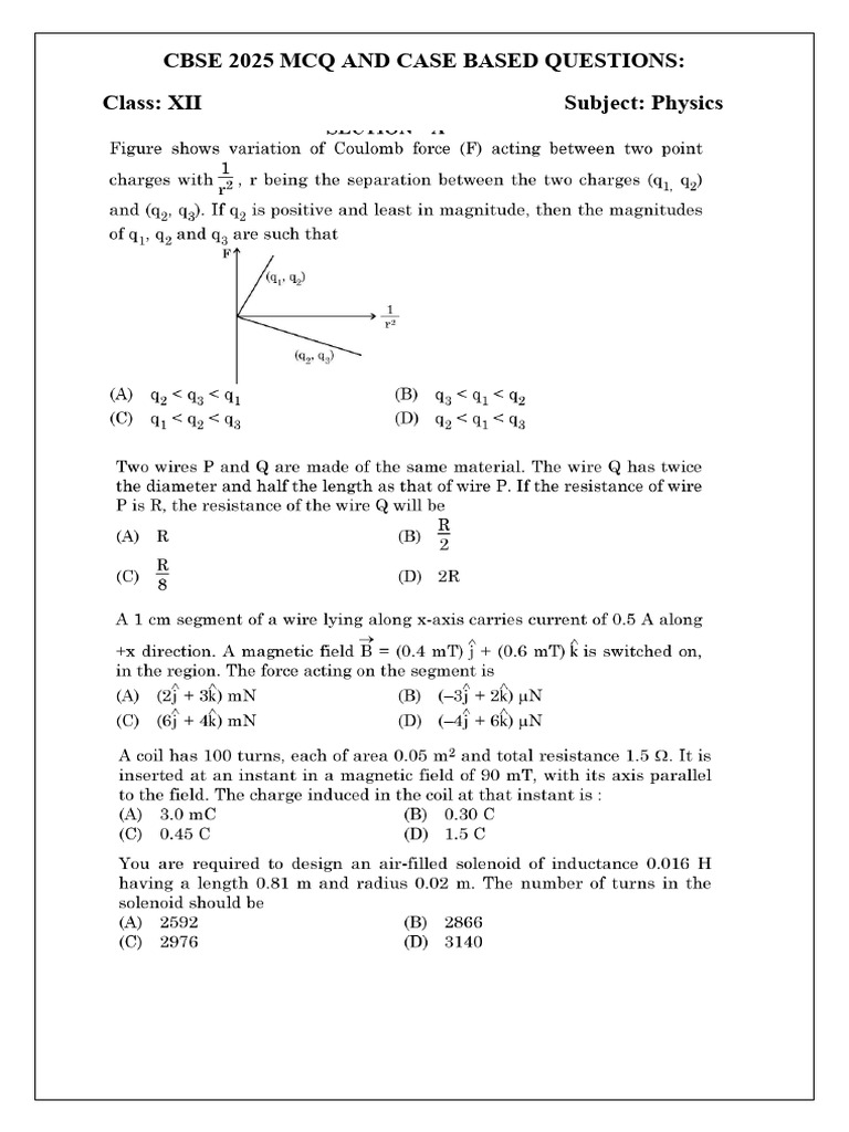 CBSE Class 12 Physics MCQs & Case Studies | PDF | P–N Junction ...