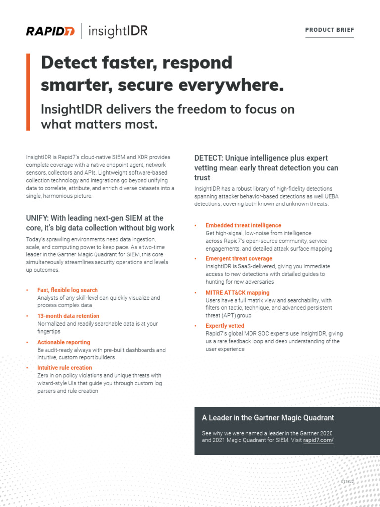 Rapid7 Insightidr Product Brief 120121 | PDF | Computing | Information ...