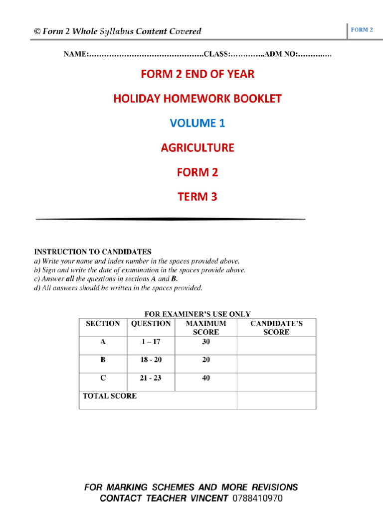 Form 2 December Holiday Assignment | PDF