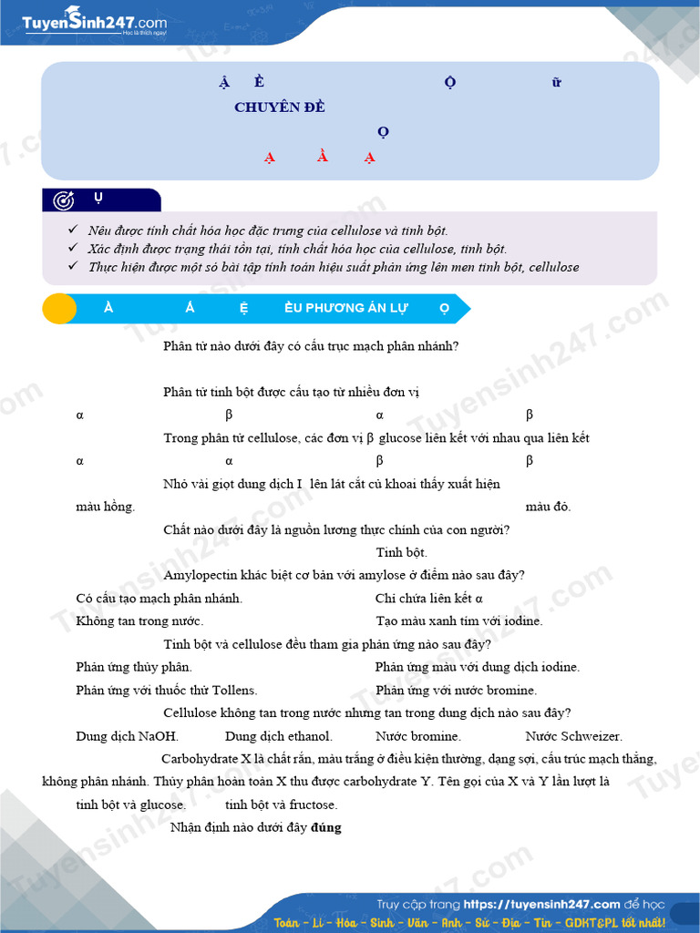 BTVN Bai Tap Ve Tinh Bot Va Cellulose Co Video Chua 1726548630 | PDF