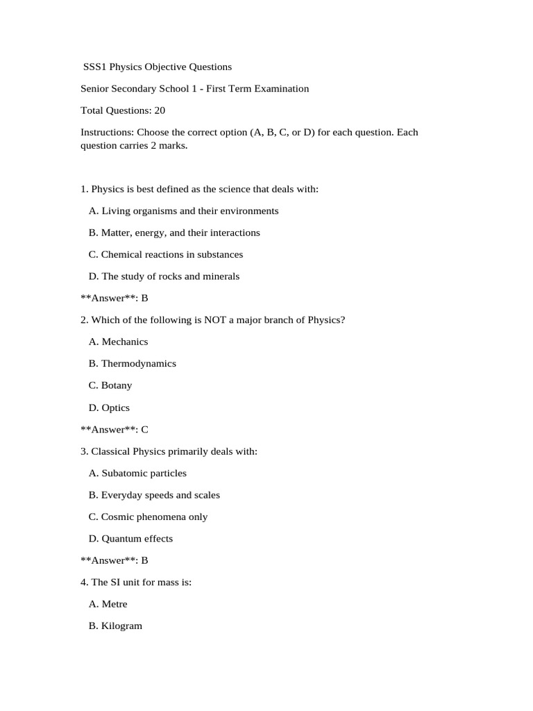 SS1 Physics Objective Questions Exam | PDF | Waves | Wavelength