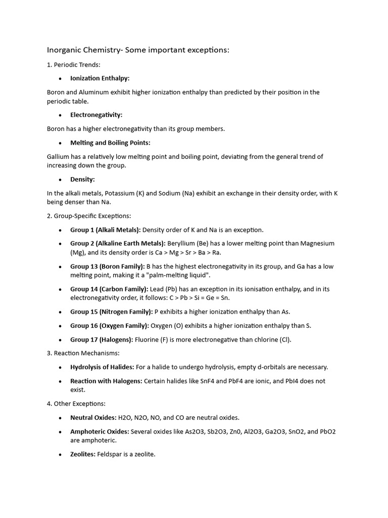 Inorganic Chemistry Exceptions Explained | PDF