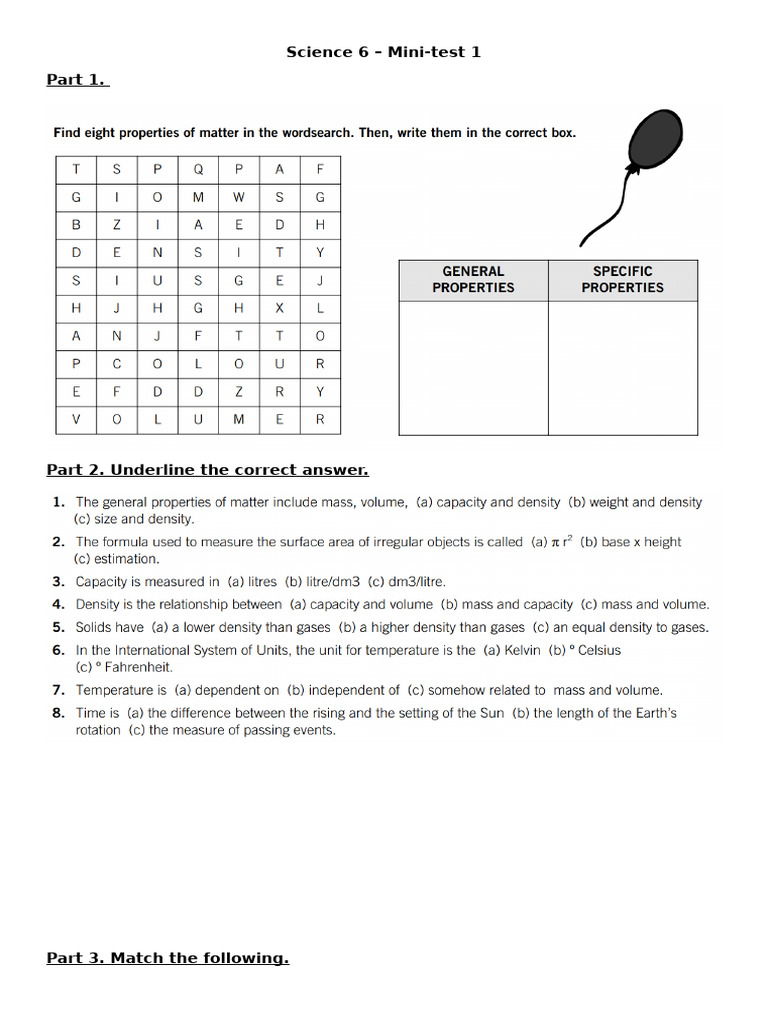 Science 6 Mini-Test: Area & Conversions | PDF