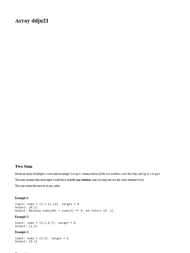 Array Problems: Two Sum, Stock Profit, Duplicates | PDF | Vertex (Graph ...