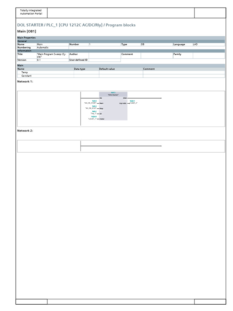 DOL Starter PLC Program Overview | PDF