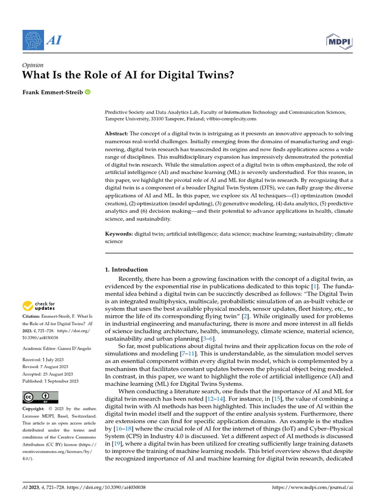What Is The Role of AI For Digital Twins-2023 | PDF | Artificial ...