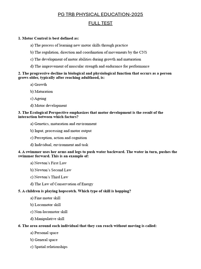 PG TRB Physical Education Test 2025 | PDF | Skeletal Muscle ...