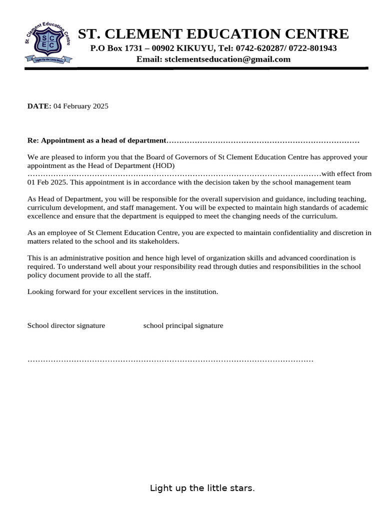 Head of Department Appointment Letter | PDF