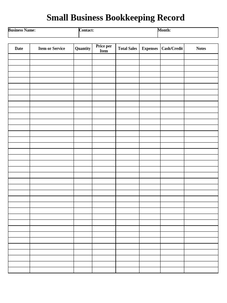 Small Business Bookkeeping Template | PDF