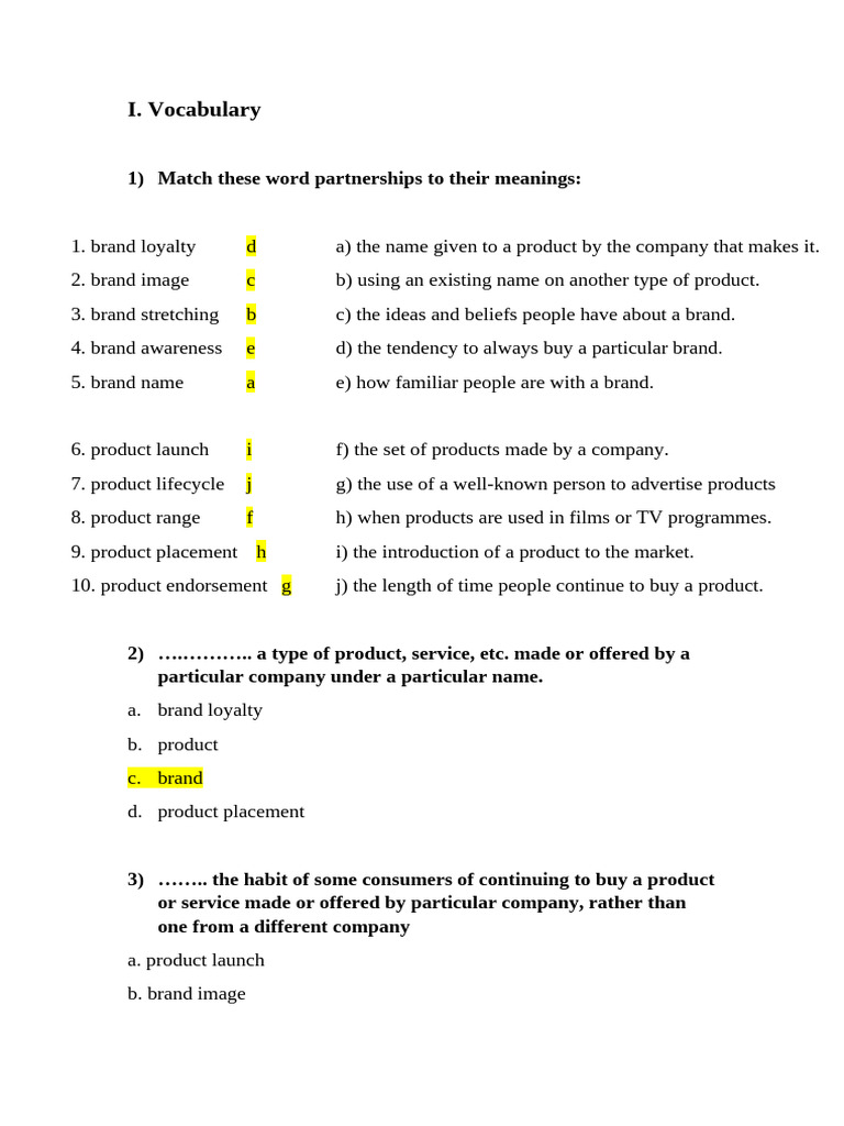 Brand and Product Vocabulary Quiz | PDF | Brand | Advertising