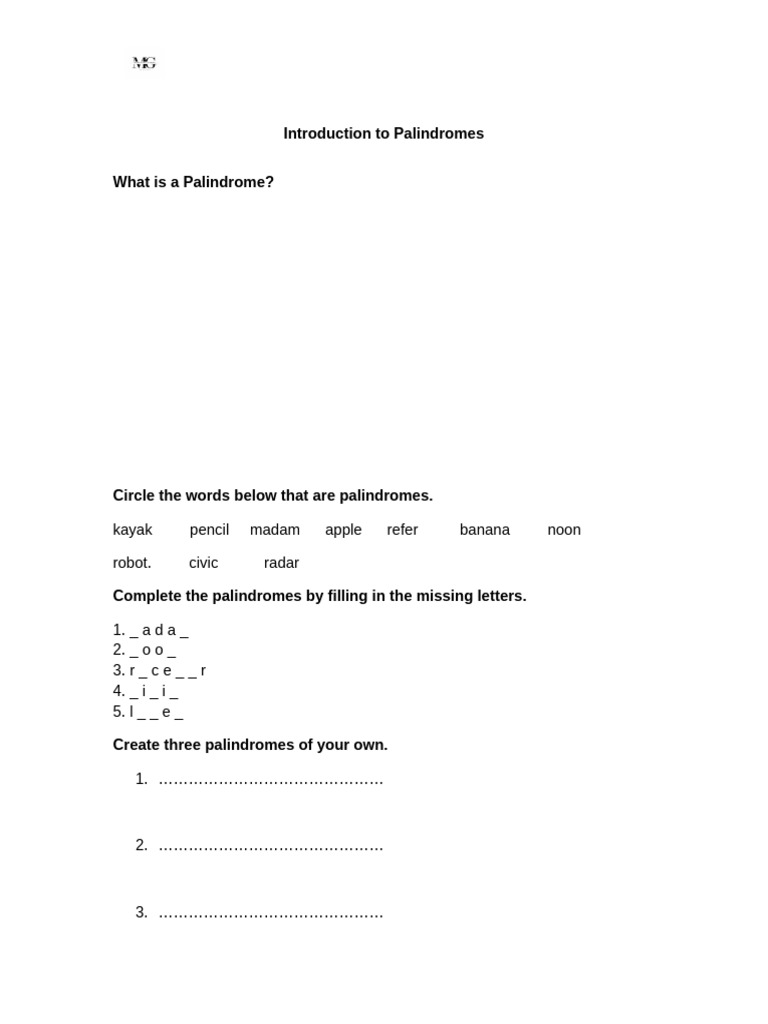 Palindrome Worksheet Activities | PDF