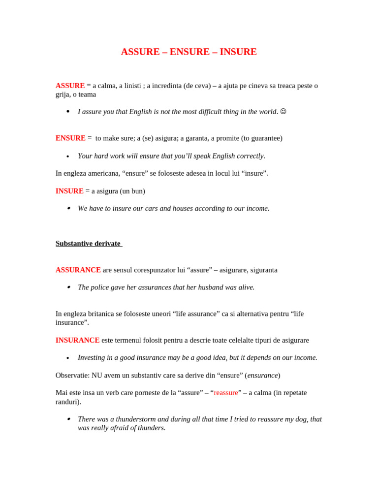 Assure - Ensure - Insure | PDF