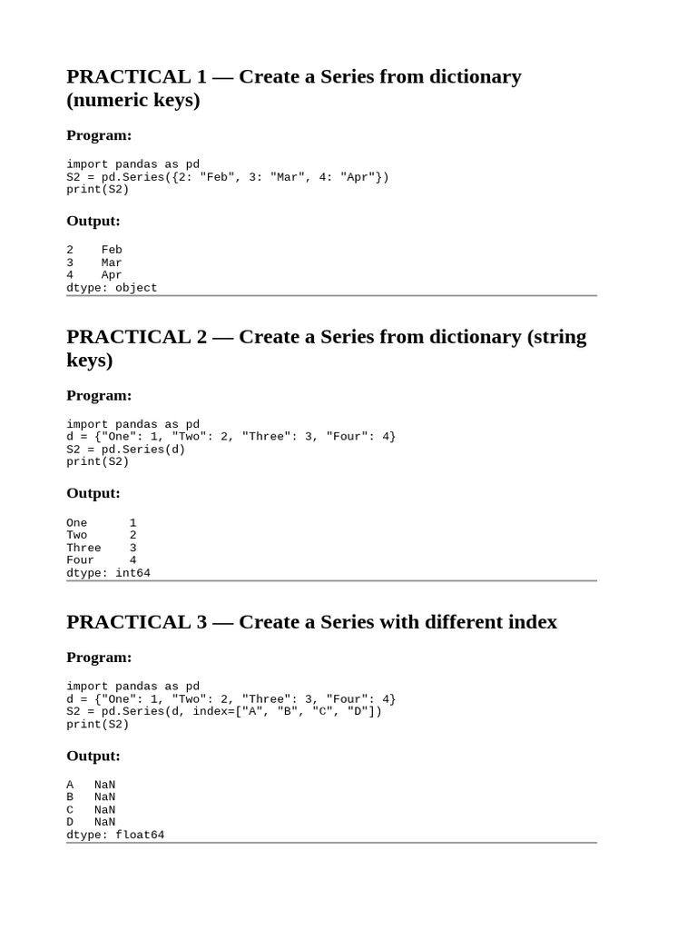 Creating Pandas Series and DataFrames | PDF | Data Management Software ...