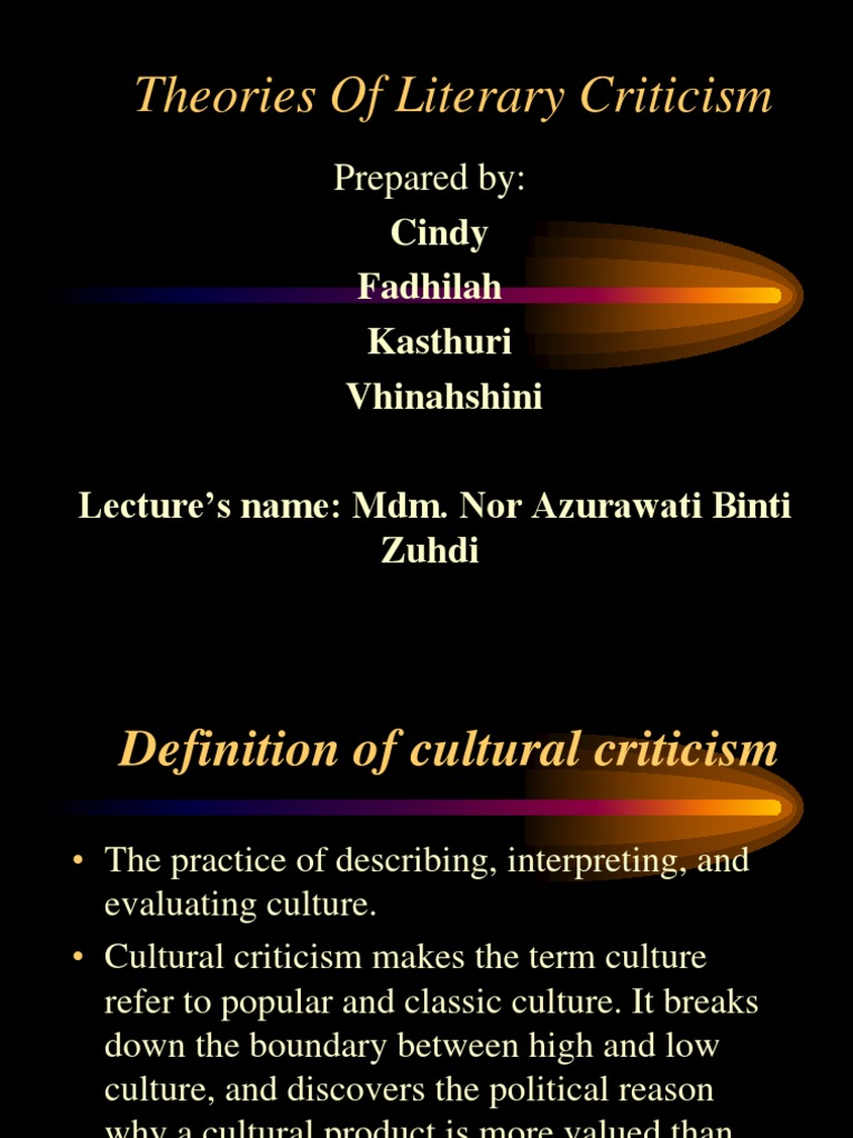 Theories of Literary Criticism: Prepared By: Cindy | PDF