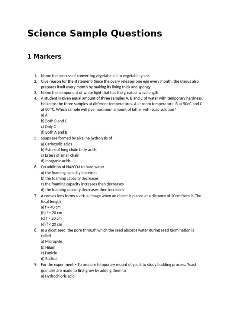 Science Sample Questions for Students | PDF | Ester
