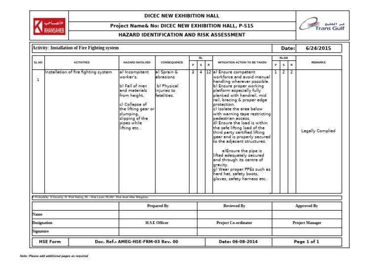 DICEC Exhibition Hall Risk Assessment | PDF | Workplace | Working ...