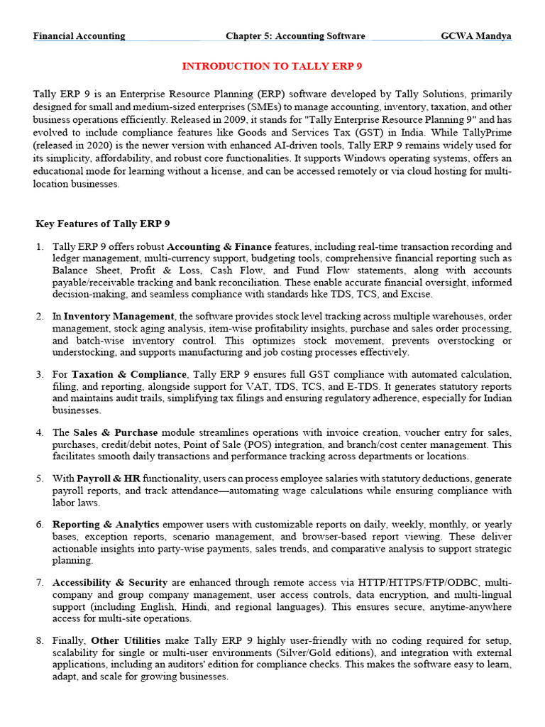 Tally ERP 9: Key Features Overview | PDF | Audit | Point Of Sale