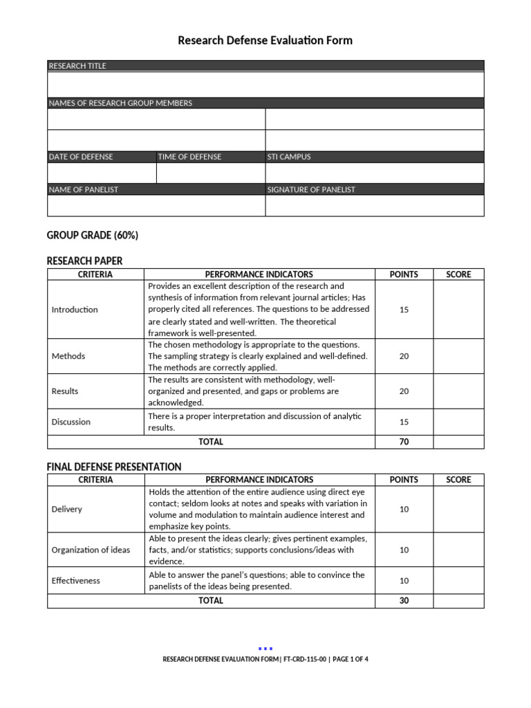 8 FT CRD 115 00 Research Defense Evaluation Form | PDF | Methodology ...