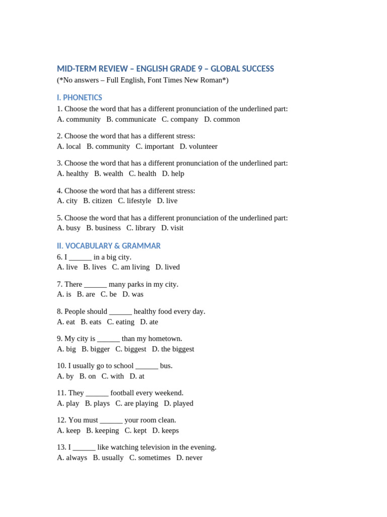 Grade 9 English Mid-Term Review Guide | PDF | Linguistics