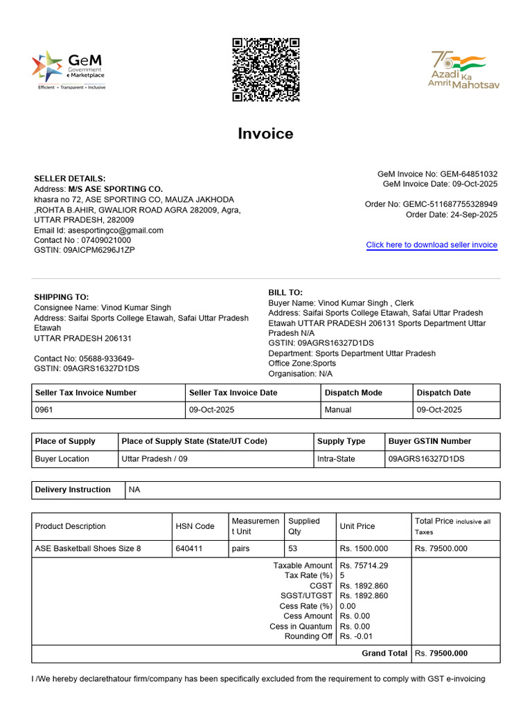 GST Invoice for ASE Basketball Shoes | PDF | Value Added Tax | Invoice