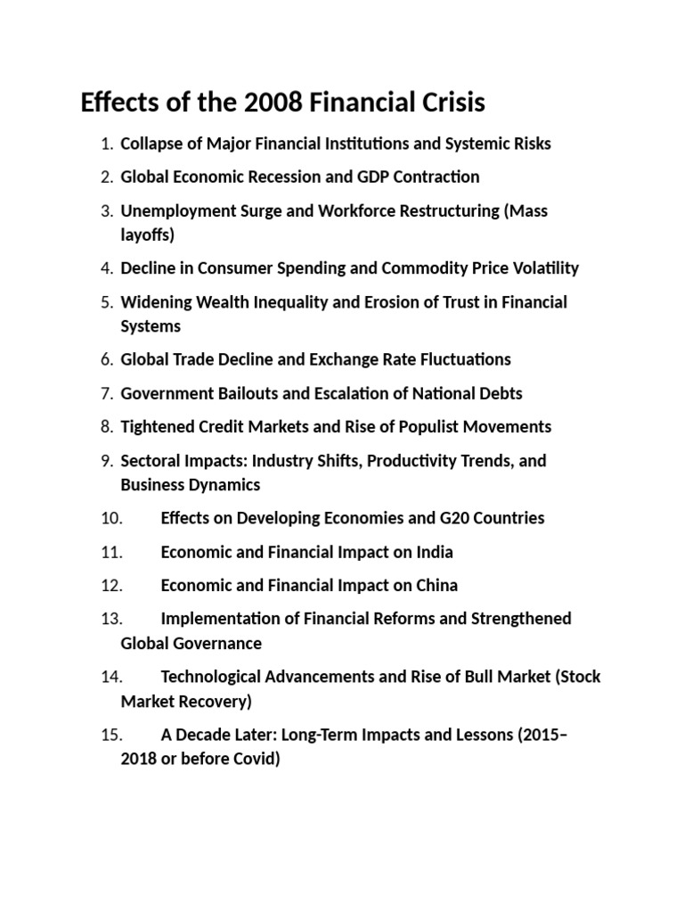 Effects of The 2008 Financial Crisis | PDF