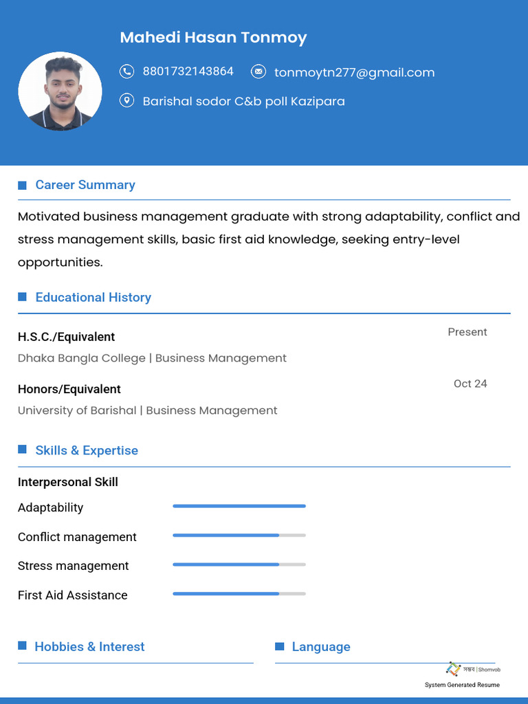 Created CV Mahedi Hasan Tonmoy | PDF