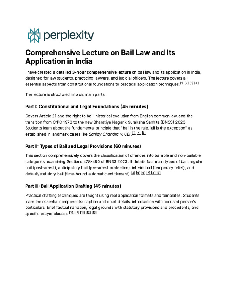 Comprehensive Bail Law Lecture in India | PDF | Bail | Precedent