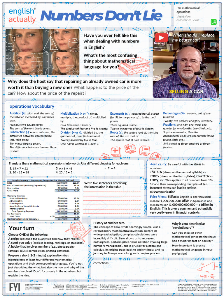 Handout - Level 4 - Numbers Dont Lie | PDF | Numbers | Stress (Linguistics)