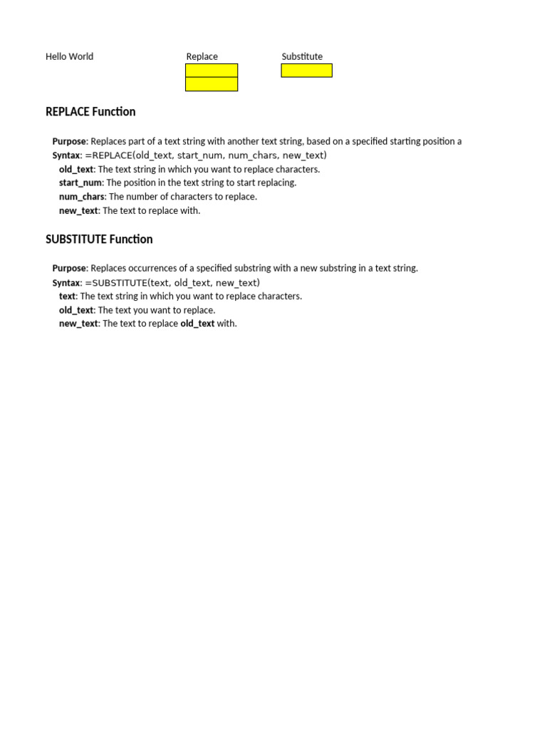 REPLACE vs SUBSTITUTE Functions | PDF