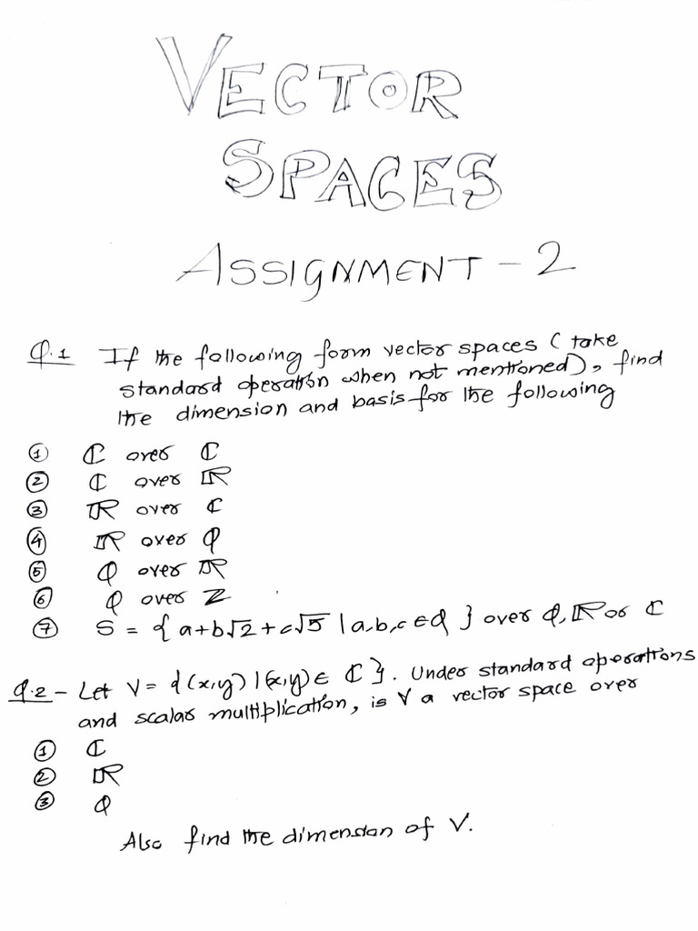 Vector Space Assignments and Analysis | PDF | Algebra | Abstract Algebra