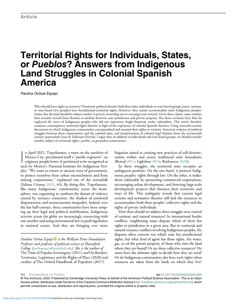 Indigenous Territorial Rights in Colonial America | PDF | New Spain ...