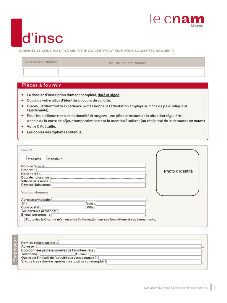Dossier d'inscription pour formation diplômante | PDF