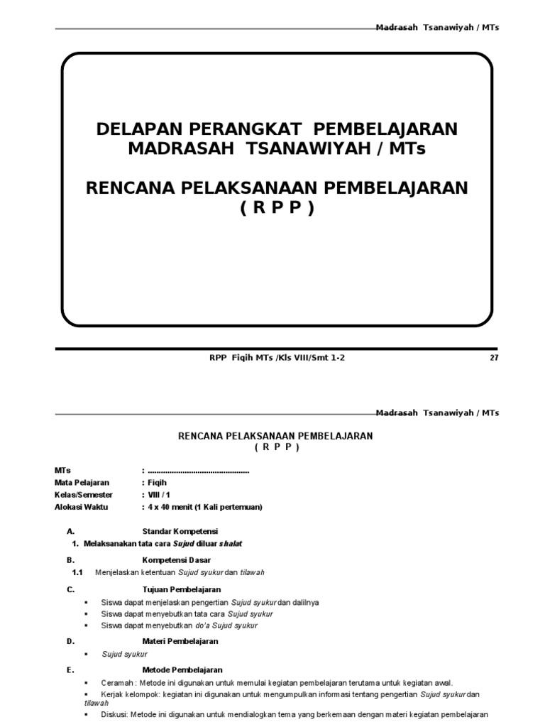 RPP Fiqih Kelas VIII MTs Semester 1, 2 PDF